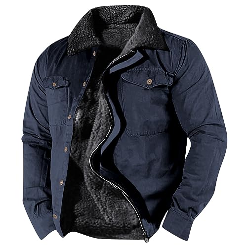 Arbeitsjacke Herren, mit Fell Gefüttert 6Xl Winterarbeitsjacken Übergangsjacke Herbst Warm Winter Arbeitsjacke Herren-Jacken Übergang Baumwolle Atmungsaktiv mit Kragen Pilotenjacke Winterjacke von Kswlwccpp