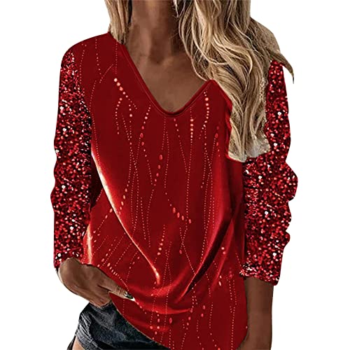 Festliche Blusen Damen, Weiß Elegant Sexy Silvester Outfit Pailletten Oberteil Modern Casual mit Glitzer Glitzer Shirt Glitzer Oberteile Herbst Winter Große Größen Langarm Tunika Festliche Blusen von Kswlwccpp