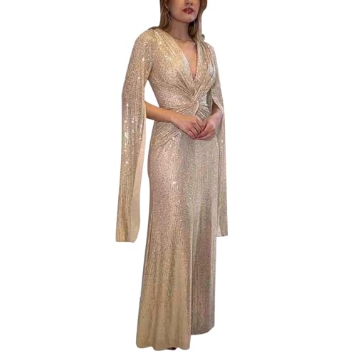 Festliche Kleider Für Damen A-Linien Curvy Langarm Glitzer Kleid Pailletten Kleid Maxi Elegant Festlich Glitzerkleid Paillettenkleid Große Größen Sexy Eng Lang Partykleid Winterkleid von Kswlwccpp