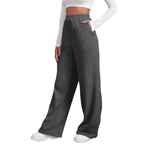 Jogginghosen Damen, Graue Jogginghose Damen Weites Bein Lang Sweatpants Elegante Lockere Hosen Stretch Jogging Hose Baggy Schlafanzug fur Damen von Kswlwccpp