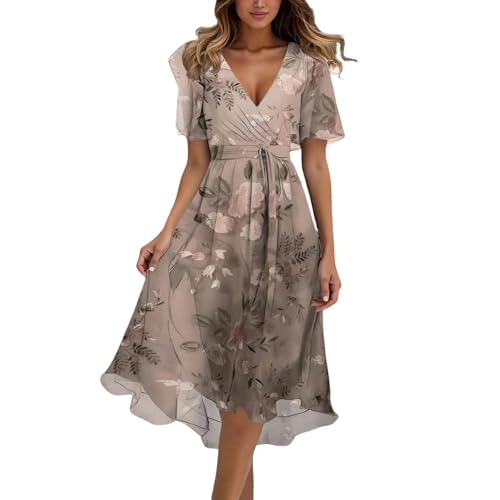 Kswlwccpp Abendkleider Elegant Für Hochzeit, 2025 Kleid Hochzeitsgast Damen Sommerkleid Elegante Festliche Cocktailkleid Lang Hohe Taille Abendkleider Mit V-Ausschnitt von Kswlwccpp