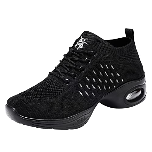 Kswlwccpp Ballettschuhe Damen, mit Schnürung Schwarz Geteilte Sohle Atmungsaktiv Sportschuhe Damen Sneaker Freizeit Outdoor Modern Laufschuhe Tanzsneaker Running Elegant Turnschuhe Jazzschuhe von Kswlwccpp