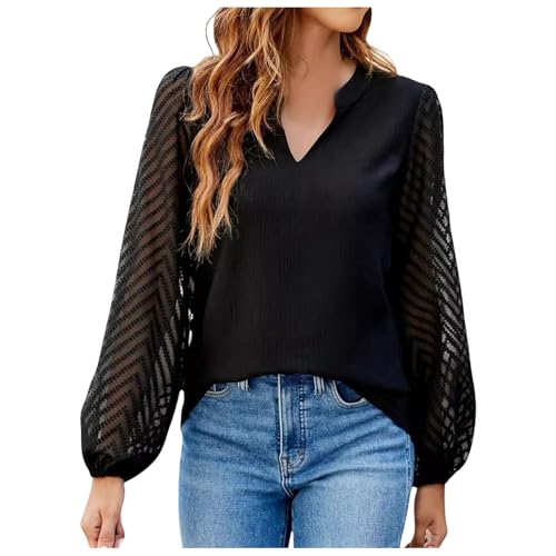 Kswlwccpp Chiffon Bluse Damen Tailliert Stretch Langarm V-Ausschnitt Hemdbluse Festliche Oberteile Casual Bügelfrei Elegant Damen Blusen Longbluse Modern Große Größen Weiße Bluse Trachtenbluse von Kswlwccpp