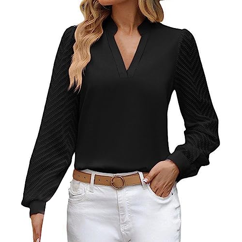 Kswlwccpp Chiffon Bluse Damen Tailliert Stretch Langarm V-Ausschnitt Hemdbluse Festliche Oberteile Casual Bügelfrei Elegant Damen Blusen Longbluse Modern Große Größen Weiße Bluse Trachtenbluse von Kswlwccpp