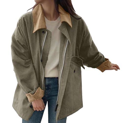 Kswlwccpp Cord Jacke Damen Leichte Kurze Cordjacke Oversize Elegant Crop Jacke Langarm Revers Button-Down Shacket Mantel von Kswlwccpp