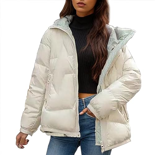 Kswlwccpp Damen-Jacken: Glänzend Gesteppt Leicht Steppjacke Daunenjacke Herbst Kurz Warm Herbstjacke Winterjacke Ohne Kapuze Günstig Winter Packbar Puffer Jacke Übergangsjacke von Kswlwccpp