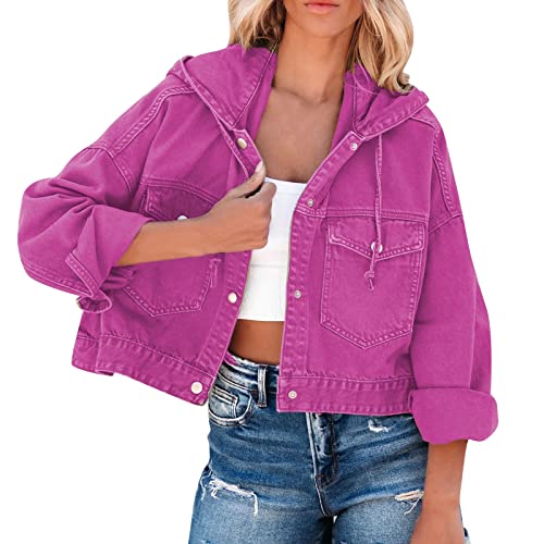 Kswlwccpp Damen Jeansjacke Elegant Hellblau Denim Jacket Jeansjacke Oversize Frühling Stretch Tailliert Sommerjacke Übergangsjacke Kurz Vintage Damen-Jacken Jeans Jacken von Kswlwccpp