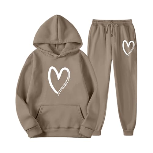 Kswlwccpp Damen Jogginganzug, Damen Trainingsanzug Set Zweiteiler Heartbeat Print Hoodie Jogginghose Sweatshirt Hose Jogginganzüge Kapuzenpullover Sporthose Set von Kswlwccpp