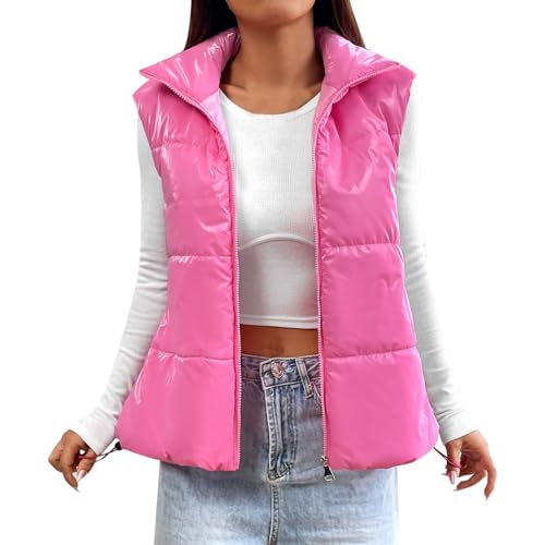 Kswlwccpp Damen Weste: Winter Sport Hellblau Damen-Westen Daunenweste Warm Kurz Leicht Ärmellose Weste Damen Westen Große Größen Herbst Elegant Glänzend Steppweste Gilet Weste von Kswlwccpp