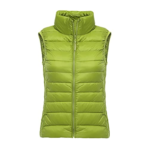 Kswlwccpp Damen-Westen, Glänzend Große Größen Kurz Gilet Weste Damen-Westen Elegant Leicht Herbst Ärmellose Weste Daunenweste Winter Grün Sport Warm Damen Westen Steppweste von Kswlwccpp