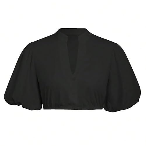 Kswlwccpp Dirndlbluse Schwarz, Dirndl Bluse Damen Schwarz - Flügelärmel Spitze Trachtenblusen 2025 V Ausschnitt Oktoberfest Dirndlbluse von Kswlwccpp