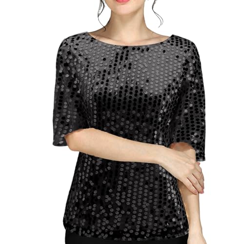 Kswlwccpp Festliche Oberteile Damen Modern XXL Winter Pailletten Oberteil Festliche Blusen Herbst Langarm mit Glitzer Glitzer Shirt T-Shirt Große Größen Casual Sexy Elegant Tunika Glitzer Oberteile von Kswlwccpp