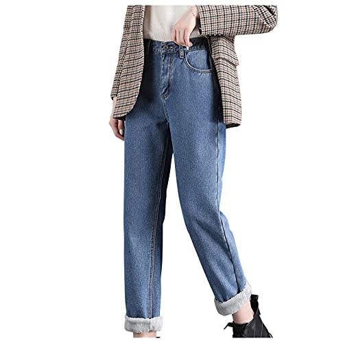 Kswlwccpp Fleece Winter Jeans Damen Beinweite Straight Warme Jeanshose Gefütterte Skinny High Waist Stretch Slim Fit Thermojeans Thermo Jeggings Bequem Lang Thermohose von Kswlwccpp
