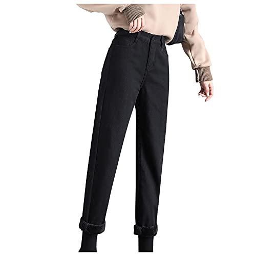 Kswlwccpp Fleece Jeans Damen Winter Beinweite Straight Warme Winter Jeanshose Gefütterte Jeans Skinny High Waist Stretch Slim Fit Thermojeans Thermo Jeggings Bequem Lang Winter Jeans Thermohose von Kswlwccpp