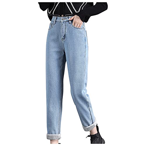 Kswlwccpp Fleece Jeans Damen Beinweite Straight Warme Winter Jeanshose Gefütterte Skinny High Waist Stretch Slim Fit Thermojeans Thermo Jeggings Bequem Lang Thermohose von Kswlwccpp