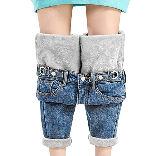 Kswlwccpp Gefütterte Jeans Damen High Waist Straight Winter Bequem Gefütterte Jeans Winter Jeans Stretch Slim Fit Lang Beinweite Jeanshose Thermo Jeggings Skinny Warme Thermojeans Thermohose von Kswlwccpp