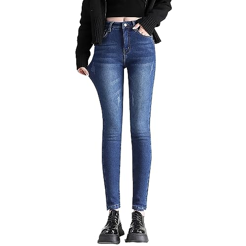 Kswlwccpp Gefütterte Jeans Damen: Kurzgröße Skinny Beinweite Slim Fit Thermo Jeggings Thermojeans Winter Straight Stretch High Waist Jeanshose Gefütterte Jeans Bequem Warme Thermohose Jeanshosen von Kswlwccpp