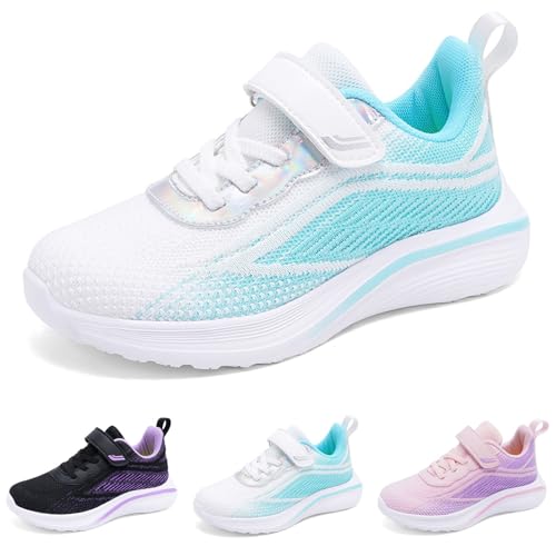 Kswlwccpp Hallenschuhe Kinder, Hallenschuhe Kinder Mädchen Junge - Turnschuhe Helle Sohle Atmungsaktiv Sportschuhe Weit Sneaker Klettverschluss Kinderschuhe 28-40 von Kswlwccpp