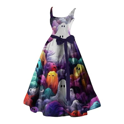 Kswlwccpp Halloween Kostüm Damen Gruselig Blutige Zombie Braut Kostüm Horror Elegant Brautkleid Ärmellos Aufdruck Halloween Kleid fur Damen von Kswlwccpp