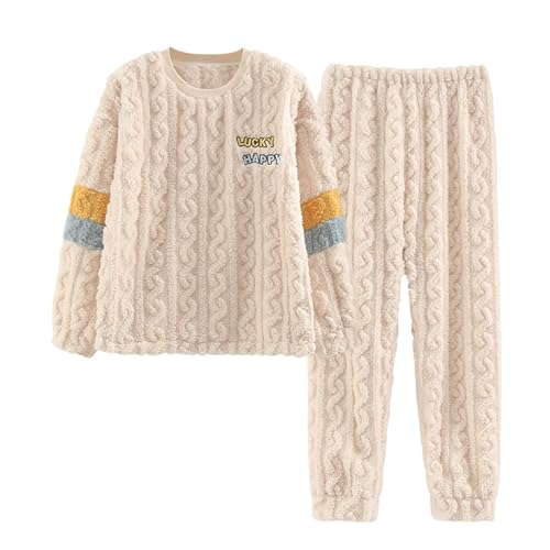 Kswlwccpp Hausanzug Damen, Baumwolle Große Größen Winter Warm Damen Pyjama Kuschelanzug Kuschelig 2 Teilig Flauschig Sexy Pyjama Set Schlafanzug Plüsch Lustig Lang Günstig Hausanzug Fleece Pyjama von Kswlwccpp