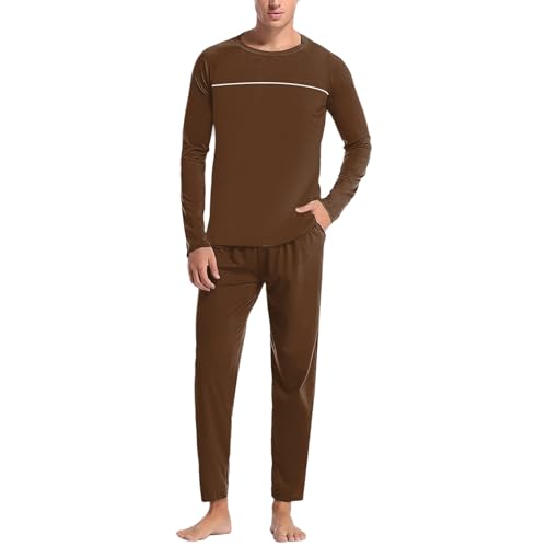 Kswlwccpp Hausanzug Herren, Winter Kuschelig 4XL Lustig Hausanzug Nachtwäsche Lang Baumwolle Langarm mit Bündchen Herrenschlafanzug Schlafanzug Zweiteilige Warm Lounge Wear Pyjama Set von Kswlwccpp