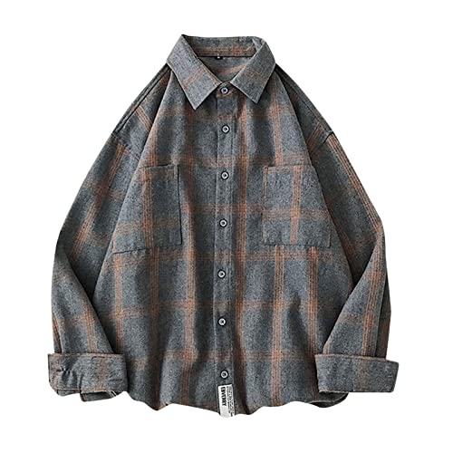 Kswlwccpp Herren Hemd Langarm, Übergröße Regular Fit Winter Casual Freizeithemden Herren Hemd Extra Lang 4XL Bügelfrei Gefüttert Kariertes Hemd Arbeitshemd Flanell Holzfällerhemd Flanellhemd von Kswlwccpp