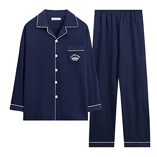 Kswlwccpp Herrenschlafanzug Langarm, Warm Lang Kuschelig Lounge Wear Pyjama Set mit Bündchen 4XL Baumwolle Zweiteilige Herrenschlafanzug Schlafanzug Winter Lustig Schlafanzüge Hausanzug von Kswlwccpp