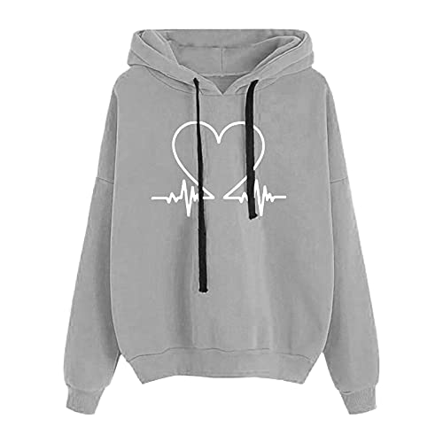 Kswlwccpp Hoody Damen Mit Kapuze, Hoodie Damen, Heartbeat Print mit Kapuze Sweatshirt, Winter Pullover, Warm Oversize Pulli Modische Kapuzenpullover für Damen von Kswlwccpp