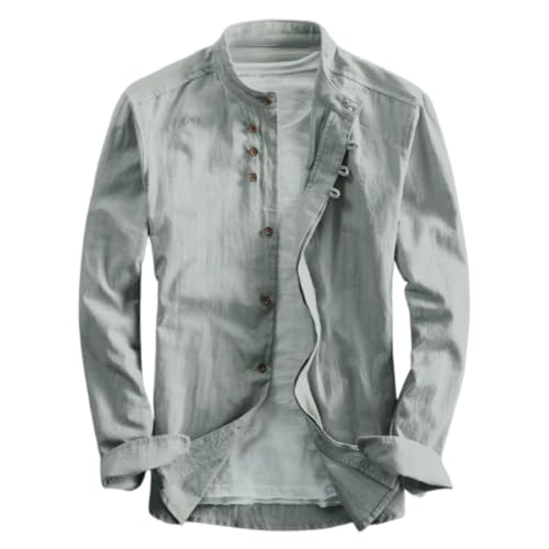 Kswlwccpp Japanisches Stil Hemd für Männer Einfarbig Herren Lässige Atmungsaktive Klassische Tops Stehkragen Slim Fit Leinen Baumwolle Hemd Freizeithemden von Kswlwccpp