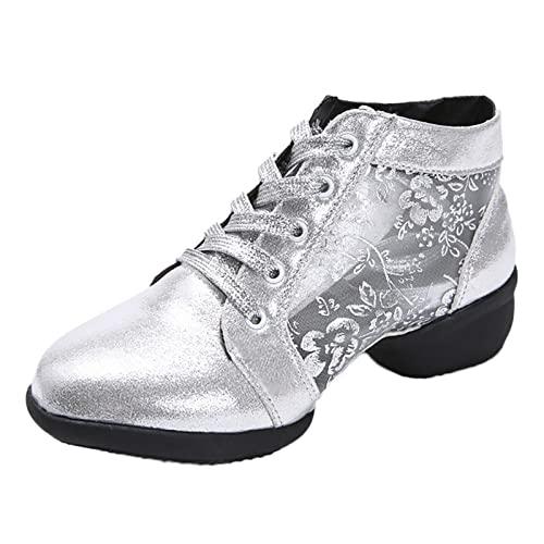 Kswlwccpp Jazzschuhe Damen Freizeit Outdoor Atmungsaktiv Geteilte Sohle Tanzsneaker Sportschuhe Elegant Running Silber 40 Ballettschuhe Turnschuhe Flach mit Schnürung Laufschuhe Damen Sneaker von Kswlwccpp