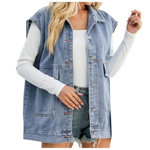 Kswlwccpp Jeans Weste für Damen Lang Gesteppt Sport Sommerweste Sweatweste Dünn Große Größen Leicht Arbeitsweste Damenwesten Frühling Sommer Elegant Sportwest Weste von Kswlwccpp