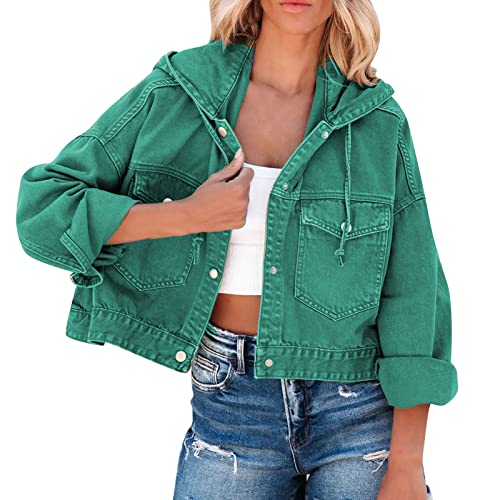 Kswlwccpp Jeansjacke Damen Oversize, Frühling Elegant Tailliert Jeansjacke Denim Jacket Casual Vintage Günstig Stretch Frühlingsjacke Übergangsjacke Hellblau Kurz Jeans Jacken Damen-Jacken von Kswlwccpp