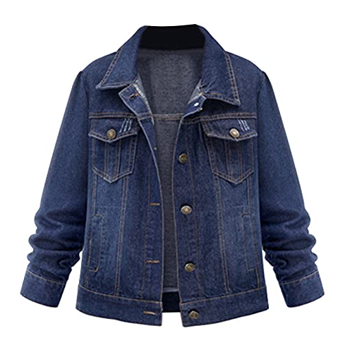 Kswlwccpp Jeansjacke Damen Oversize: Frühling Elegant Vintage Tailliert Blouson Jacke Kurz Umlegekragen mit Reißverschluss Denim Jacket Übergangsjacke Stretch Jeans Jacken Damen-Jacken von Kswlwccpp