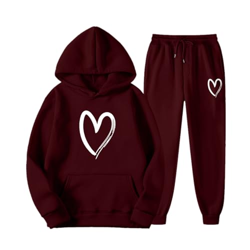 Kswlwccpp Jogginganzug Damen Baggy, Damen Trainingsanzug Set Zweiteiler Heartbeat Print Hoodie Jogginghose Sweatshirt Hose Jogginganzüge Kapuzenpullover Sporthose Set von Kswlwccpp
