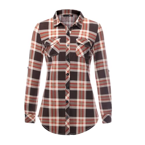 Kswlwccpp Kariertes Hemd Damen, Bluse Lang Damen, Karohemd Damen, Western Outfit Damen, Damenblusen, Jeansbluse Damen Langarm, Flanellhemd Damen Kariert, Cowboy Kostüm Damen, Western Hemd Damen, von Kswlwccpp