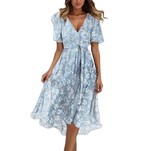 Kswlwccpp Kleider Hochzeitsgast Damen, 2025 Kleid Hochzeitsgast Damen Sommerkleid Elegante Festliche Cocktailkleid Lang Hohe Taille Abendkleider Mit V-Ausschnitt von Kswlwccpp