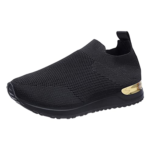 Kswlwccpp Laufschuhe Damen: Running Mesh Atmungsaktiv Sportschuhe Weite H Schwarz Turnschuhe Weich Ohne Schnüren Sportlich Freizeitschuhe Elegant Bequem 37-42 Damen Sneaker Outdoor Laufschuhe von Kswlwccpp