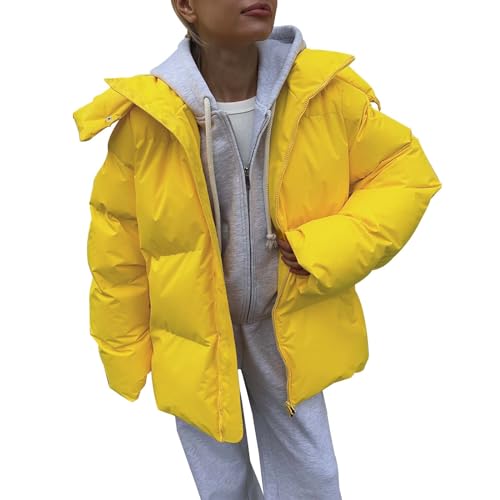 Kswlwccpp Leichte Steppjacke Damen, Gesteppt mit Kapuze Puffer Jacke Winterjacke Glänzend Packbar Leicht Warm Steppjacke Daunenjacke Kurz Winter Grosse Grössen Herbstjacke Übergangsjacke von Kswlwccpp