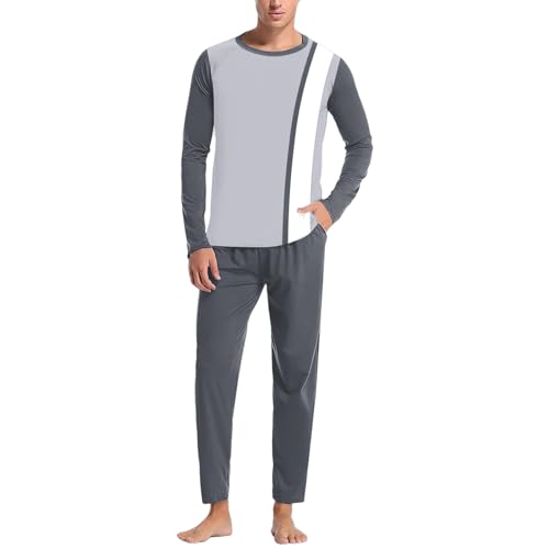 Kswlwccpp Männer Schlafanzug: Baumwolle Winter Zweiteilige Langarm Lounge Wear Pyjama Set Warm Lustig Lang Kuschelig Schlafanzug Trainingsanzug Frottee 4XL Hausanzug Herrenschlafanzug von Kswlwccpp