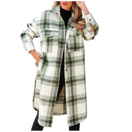 Kswlwccpp Mantel Damen Winter, Karierte Jacke Damen Winter Lang Wollmantel Lässiges Revers Dufflecoat Flanell Kaschmirmantel Wintermantel Warmer Mantel mit Tasche von Kswlwccpp