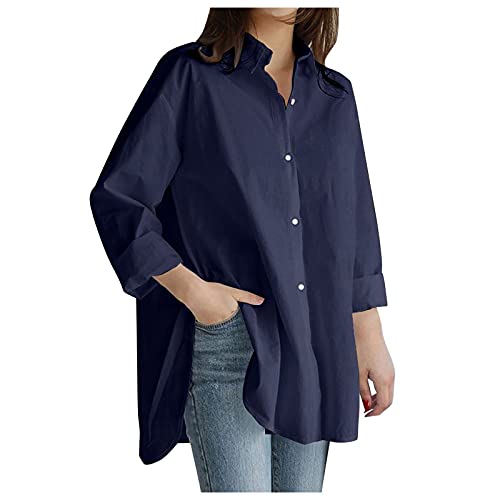 Kswlwccpp Oberteil Damen Elegant: Herbst Große Größen Modern Bügelfrei Longbluse Weiße Bluse Lang Stretch mit Knöpfen Casual Damen Blusen Leinenhemd Langarm Tailliert Hemdbluse Festliche Oberteile von Kswlwccpp