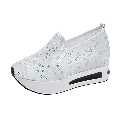 Kswlwccpp Pailletten Schuhe Damen, Atmungsaktiv Weiche Mesh Flach Laufschuhe Freizeitschuhe Bequem mit Plateau Elegant Gold Turnschuhe Sportschuhe 40 Outdoor Plateau Sneaker Glitzer Sneaker von Kswlwccpp