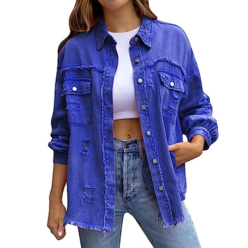 Kswlwccpp Pinke Jacke Damen, Oversize Boyfriend Ripped Elegant Übergangsjacke Damen-Jacken Günstig Lang Stretch Frühling Jeans Jacken Denim Jacket Tailliert Vintage Jeansjacke Jeansmantel von Kswlwccpp