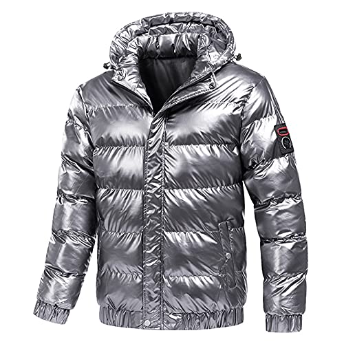 Kswlwccpp Puffer Jacke Herren, Langarm mit Kapuze Atmungsaktiv Jacke Daunenjacken Ultraleicht Metall Einfarbig Glänzend Winterjacke Steppjacke Schwarz Warm Winter Jacket Puffer Jacke von Kswlwccpp