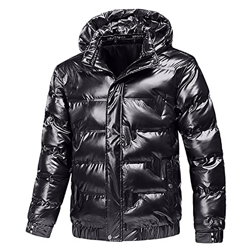 Kswlwccpp Puffer Jacke Herren, Langarm mit Kapuze Atmungsaktiv Trapstar Jacke Daunenjacken Ultraleicht Metall Einfarbig Glänzend Winterjacke Steppjacke Schwarz Warm Winter Jacket Puffer Jacke von Kswlwccpp