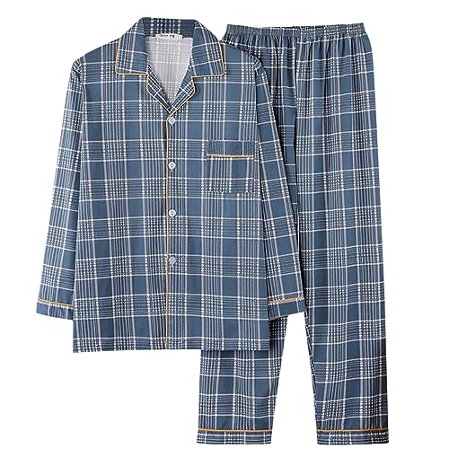 Kswlwccpp Pyjama Set Herren: Warm 3XL Baumwolle 4XL Pyjama Set Schlafanzug Lustig Winter Kuschelig Lang Herrenschlafanzug Hausanzug Langarm Zweiteilige Schlafanzüge Lounge Wear von Kswlwccpp