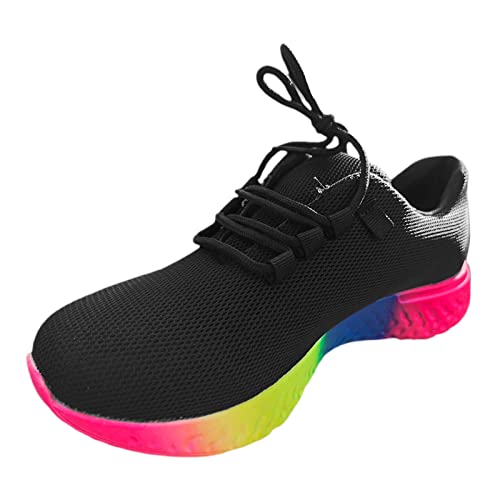 Kswlwccpp Schuhe Damen Sneaker: Bequem Atmungsaktiv Mesh Elegant Plateau Sneaker Laufschuhe mit Schnürung 40 Der Regenbogen Outdoor Freizeitschuhe Schnürschuhe Flach Weiche Turnschuhe Sportschuhe von Kswlwccpp