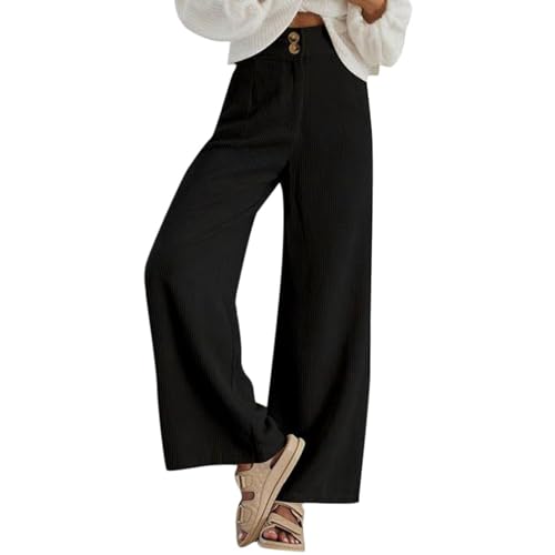 Kswlwccpp Schwarze Hose Damen Winter Weites Bein Elegant Stretch Weite Hose Damen Hose Leicht Bootcut High Waist Casual Cordhose Schlupfhose Lang Gefüttert Freizeithose Schwarze Hose von Kswlwccpp