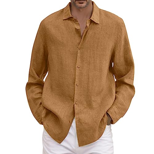 Kswlwccpp Sommerhemd Herren Mit Druckknöpfen Langarm Leicht Freizeithemden Leinenhemd Sommer Baumwolle Lang Leinen Hemden Sommerhemd Slim Fit Wikinger Bügelfrei Strandhemd Herren Hemd von Kswlwccpp