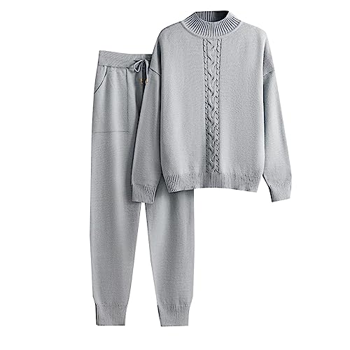 Kswlwccpp Strick Set Damen, Zweiteiler Outdoor Kuschelig Warm Strickset Kuschelanzug Strick Langarm Elegant Winter Strickanzug Jogginganzug Gerippt Herbst Lounge Set Hausanzug von Kswlwccpp